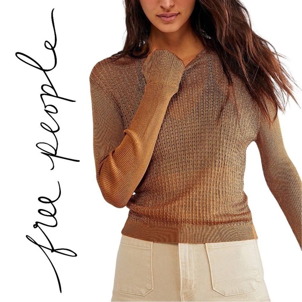 Free People H20 Crew Pullover Tiger Eye Size Medium